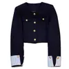 Moda 2026 Novo Top Estilo Chanel em Design Azul Marinho, Blazer Estilo Francês para Mulheres para Primavera e Outono, Jaqueta Patchwork