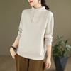 Real shot 2024 novo plus size meio aberto colarinho camisola moda feminina arte solta slim casual Joker top