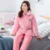 Pijama de Otoño e Invierno para Mamá, para Mujeres de Mediana Edad y Mayores, Estilo Franela, Estilo para Todas las Estaciones, Talla Grande, Estilo Engrosado de Invierno, Cálido y Cómodo