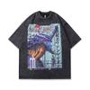 TKPA American Style Retro Street Sweet Cool Cartoon T-shirt de manga curta para homens e mulheres hiphop Street Dance Couple Meia manga Tee-shirt