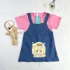Vestido de Verano de Manga Corta para Niñas con Estampado de Dibujos Animados, Bolsillos Falsos, Falda con Peto de Mezclilla, Moderno para Niños Pequeños