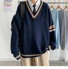 Outono e inverno suéter masculino com decote em V japonês retrô solto estilo coreano moderno pulôver casual moda marca bf suéter combinando cores