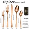 Amazon juego de cubiertos de acero inoxidable con mango cuadrado martillado, tenedor y cuchara, 24/40 piezas, juego para 6/8 personas, cuchillo y tenedor occidentales para bistec