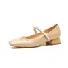 Zapatos Mary Jane de Tacón Grueso Jin Gang CG3019 para Mujer 2024 Nuevos Zapatos de Cuero para Primavera y Otoño Zapatos de Tacón Bajo Zapatos Bajos de Boca Única para Mujer