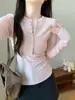 Suéter de Punto con Trenzas de Manga Larga Abotonado con Cuello en V Semiabierto para Mujer, Top de Punto Chic Ajustado para Otoño e Invierno que Realza la Figura