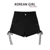Shorts de Mezclilla con Cordón de Moda para Mujer, Verano 2026 Nuevos de Cintura Alta Ajustados Negros de Línea A Pantalones Cortos