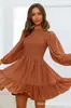 Moda Otoñal Europea y Americana Nueva y Popular Transfronteriza Vestido de Manga Larga con Volantes para Mujer Falda Francesa de Alto Grado con Temperamento