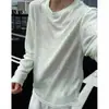 Camisa blanca de seda de hielo de manga larga para hombre, fina de otoño, transpirable, de secado rápido, protectora del sol, camiseta casual holgada vintage