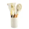 Suprimentos de cozinha transfronteiriços cabo de madeira utensílios de cozinha de silicone conjunto de 12 peças tubo de armazenamento colher de cozinha espátula panelas antiaderentes fabricantes em estoque