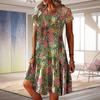 Amazon Feminino transfronteiriço 2023 Verão Novo Comércio Exterior Moda Casual Decote Redondo Solto Vestido de Manga Curta Estampado