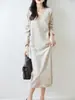 Vestido de Punto de Lana 100% con Cuello en V para Mujer en Otoño e Invierno Estilo Francés Holgado Interior Estilo Adelgazante Falda Larga Casual de Base