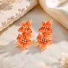 Nuevo producto transfronterizo: Pendientes de flor estilo vacacional con goteo de aceite, pendientes de gota de pétalo de lujo ligero de nicho de alta gama para verano en la playa