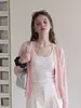 Cárdigan de punto rosa con cuello en V para mujer, camisa casual holgada para aire acondicionado, top cárdigan de encaje para protección solar 770