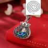 Colar com pingente de bolsa da sorte de carpa cloisonne de prata pura S990, colar com pingente de bolsa de dinheiro com padrão oco e esmalte da moda nacional, pingente feminino
