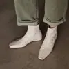 Botas curtas em couro legítimo para afinar, tamanhos 34-42, comércio exterior transfronteiriço, bico quadrado plissado, salto grosso, botas Martin pretas, botas de moda outono e inverno
