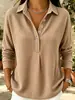 Novo Produto Transfronteiriço Amazon Shein Moda Casual Outono e Inverno Solto Gola Lapela Manga Longa Cor Sólida Botões Camisa Polo Feminina