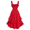 Vestido Sexy Ajustado Estilo Europeo y Americano Tk Rojo Vestido Versátil Vestido Largo con Estampado de Tirantes a la Moda