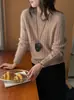 [Textura de Niebla Suave] Suéter de Punto Trenzado de Cuello Redondo de Lana Cachemira Pesada de Manga Larga para Mujer, Suéter de Color Sólido de Otoño