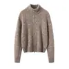 Estilo minimalista old money~75% Cachemira + 25% Seda de Morera Cardigan de Punto para Mujer Hilo Jaspeado Doble Cremallera Estilo Elegante Ropa de Abrigo