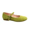 Sapatos Rasos de Couro Camurça Genuíno para a Primavera com Biqueira Redonda Confortável e Uma Tira Estilo Mary Jane