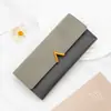 Nova Carteira Feminina Estilo Coreano Longa com Fivela em V Carteira Tripla Bolsa de Mão Feminina Porta Moedas Cartões