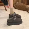 Pantuflas de Felpa Forradas con Suela Media Gruesa para Nieve Cálidas Espesadas Uso Exterior Piel Algodón Mujer Invierno Slip-On Temporada