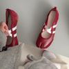 Sapatilhas de Ballet em Couro Genuíno, Novos Sapatos de Pata de Porco para Mulheres, Sapatos Mary Jane Franceses Planos de Mola em Couro Genuíno com Tira Cruzada para Mulheres