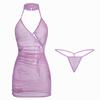 Lencería Sexy Estilo Chino Cheongsam Tentación Pijama Sexy Uniforme Morado Amor Flor Cheongsam Transparente Tira de Cadera 7010