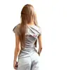 Camiseta de Manga Corta con Estampado de Letras de Diseño Retro Americano para Mujer, Nuevo Top Corto Ajustado de Verano