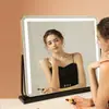 Espejo LED para maquillaje, espejo de tocador de escritorio, fuente de luz giratoria de tres colores, espejo inteligente de alta definición con luz de relleno