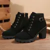 Botas de mujer de tacón alto para otoño e invierno 2027, nuevas, con tiras cruzadas, talla grande, botines con tiras cruzadas, botas Martin de tacón grueso, botas de cuero para mujer, en stock
