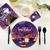 Mm111 Enano Festivo de Halloween Enano sin Rostro Vajilla Festiva para 8 Personas Set de 4 Piezas Plato de Papel Servilleta de Papel Vaso de Papel