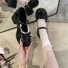 Tacones Altos con Lazo de Encaje Francés para Mujer Verano 2025 Nuevo Estilo con Falda Estilo Japonés Tacón Grueso Mary Jane Zapatos Pequeños de Cuero