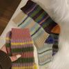 Calcetines gruesos de rayas de color contrastante estilo coreano, calcetines dulces de otoño e invierno cálidos para mujer