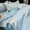 Juego de Cama de Cuatro Piezas Jacquard de Seda de Hielo Estilo Europeo Verano Sencillo Sábana Cubre Edredón Lujo Ligero Alta Gama Cama para Dormir Desnudo