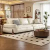 Sofá de cuero genuino color crema minimalista italiano adecuado para apartamentos pequeños y grandes sala de estar lujo ligero fila recta estilo retro sofá de piel de vaca de capa superior