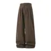 Pantalones Casuales de Algodón Puro con Caída Estilo Retro Americano Han Lu para Hombre Otoño Textura Lavada Vieja Pierna Recta Holgada Pantalones Largos