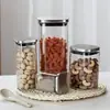Pote Quadrado de Aço Inoxidável com Vidro de Borossilicato Alto Pote de Armazenamento para Cozinha Pote de Armazenamento de Alimentos para Casa Pote de Vidro para Frutas Secas