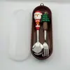Conjunto de Talheres Temático de Natal em Aço Inoxidável Transfronteiriço com Desenhos Animados, Colher de Sobremesa com Figura Colorida Metálica, Caixa de Presente para Crianças