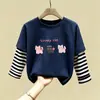 Blusa Patchwork Casual para Menina Roupas de Algodão Puro Infantil Novo Estilo Moda Tendência Manga Longa Primavera e Outono