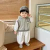 Conjunto Bebê Menino Outono Inicial 2026 Novo Fofo Estilo Coreano Estiloso Estilo Casual Moletom Listrado Falso Duas Peças Calça Jogger