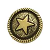 Botões de metal dourados antigos estilo britânico em formato de estrela de cinco pontas com bordas serrilhadas, adequados para casacos, uniformes de trabalho e ternos.