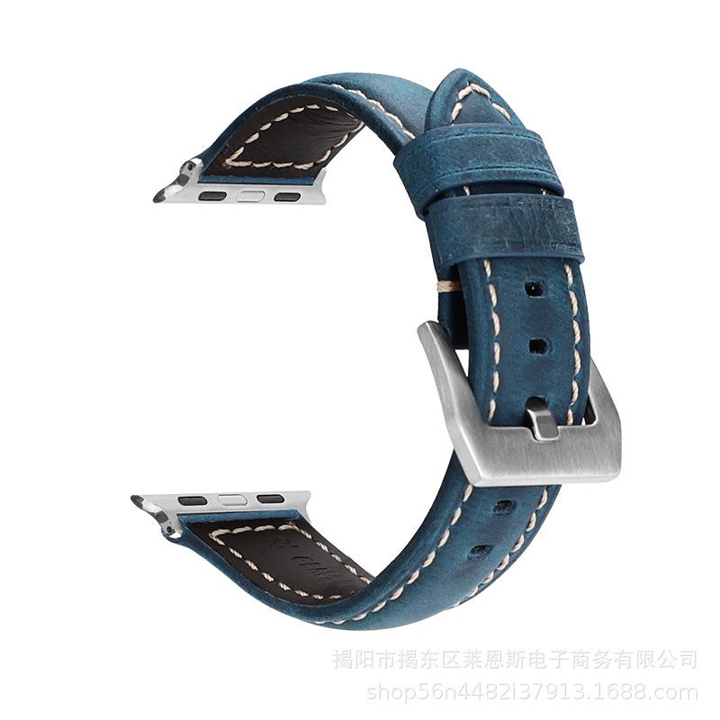 疯马皮蓝色-银扣