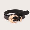 Cinturón Negro para Mujer con Hebilla Dorada Trenzada, Nuevo, Estable, en Stock, Moda Todo Partido, Dulce, Piel Sintética