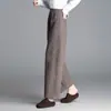 Calça feminina de lã mista, cintura elástica, perna larga, perna curva, nova coleção outono/inverno 2026, cintura alta, corte solto, versátil, simples e casual