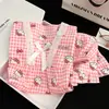 Pijama Infantil Algodão Nuvem Meninas Verão Renda Gola Quadrada Pulôver Estampa de Desenho Estilo Coreano Ins Conjunto Soltinho Fofo