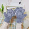 Guantes de Invierno Lindos de Dibujos Animados de Pata de Gato sin Dedos para Niñas, Guantes Cálidos de Felpa, Guantes Gruesos de Pata de Oso Peluda de Medio Dedo