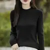 2026 Nova Camisa Básica de Algodão Puro Estilo Coreano com Gola Alta Parcial para Mulheres, Suéter de Tricô para Outono e Inverno, Modelagem Justa, Suéter Elegante de Gola Média