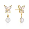 Pendientes y Clips para Orejas de Estilo Europeo y Americano, Elegantes y Discretos, Accesorios para Orejas de Mariposa de Acero Inoxidable Dorado de 18K, Clips para Orejas y Pendientes con Borlas Dulces y Versátiles Transfronterizos