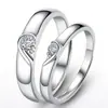 Anillo de Pareja Runxin Yongjie Par de Anillos de Zirconia para Hombre y Mujer Anillo Abierto con Forma de Corazón de Amor Simple de Moda